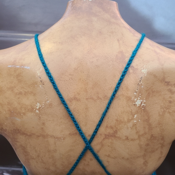 Teal 90s y2k punk goth crochet corset back handmade crochet crop top size m-l - Picture 8 of 9